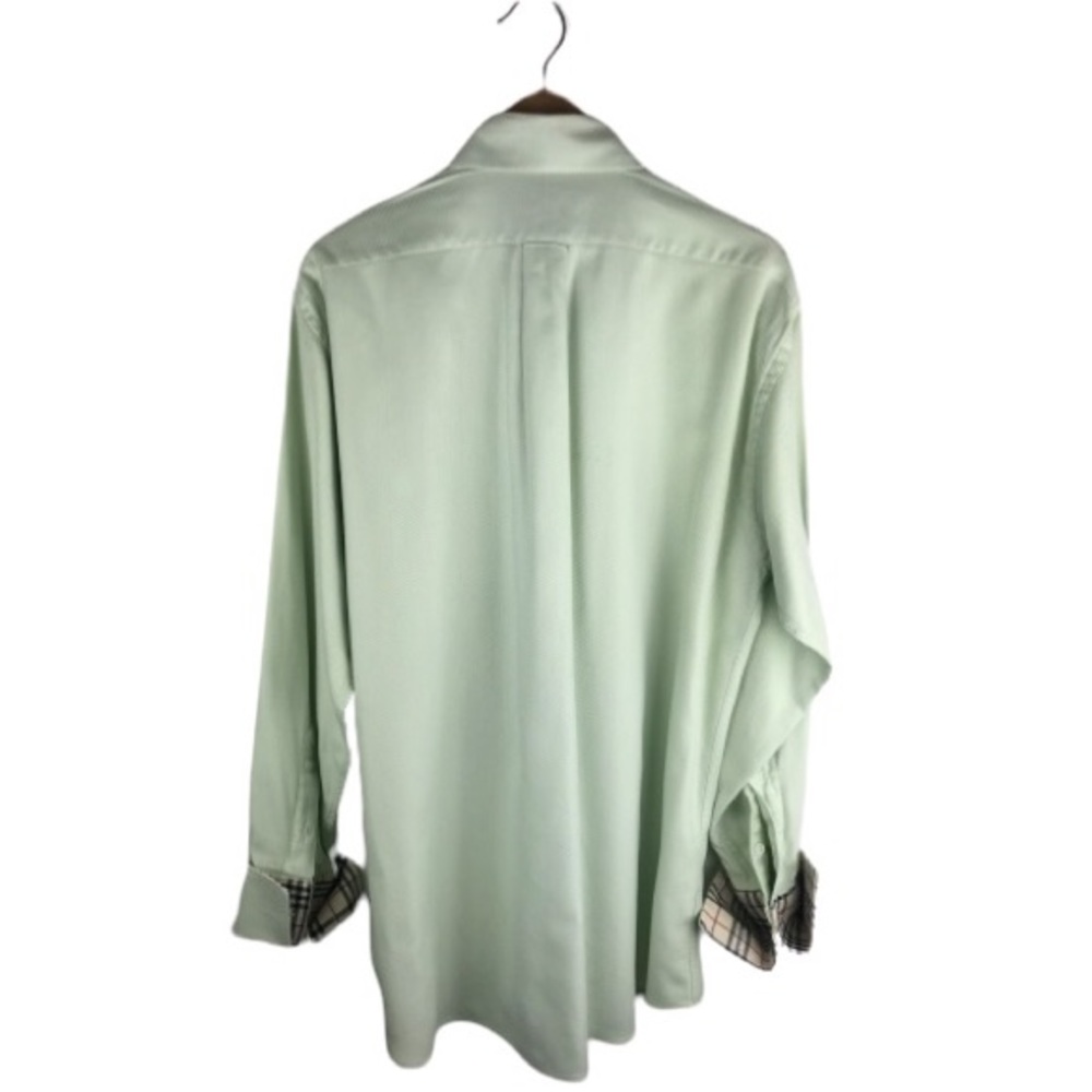 BURBERRY LONDON Mens Oxford French Cuffs Dress Shirt Nova Check Mint Green - Picture 3 of 10